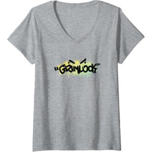 Transformers Grimlock Urban Style Graffiti Text Logo V-Neck T-Shirt(Heather Grey)