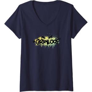 Transformers Grimlock Urban Style Graffiti Text Logo V-Neck T-Shirt(Navy Blue)