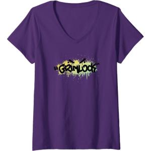 Transformers Grimlock Urban Style Graffiti Text Logo V-Neck T-Shirt(Purple)