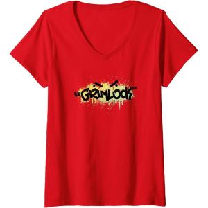 Transformers Grimlock Urban Style Graffiti Text Logo V-Neck T-Shirt(Red)