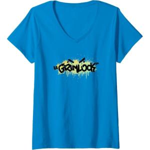 Transformers Grimlock Urban Style Graffiti Text Logo V-Neck T-Shirt(Sapphire Blue)