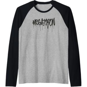 Transformers Megatron Dripping Graffiti Text Logo Raglan Baseball Tee(Black/Athletic Heather)