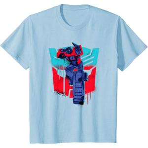 Transformers Optimus Prime 84 Graffiti Painted Wall Portrait T-Shirt(Baby Blue)