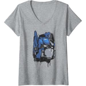 Womens Transformers: Rise of The Beasts Optimus Dripping Retro Shot V-Neck T-Shirt(Heather Grey)