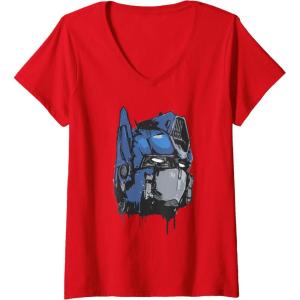 Womens Transformers: Rise of The Beasts Optimus Dripping Retro Shot V-Neck T-Shirt(Red)