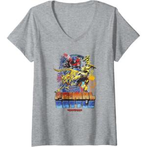 Womens Transformers: Rise of the Beasts Primal Battle Graffiti Shot V-Neck T-Shirt(Heather Grey)