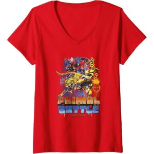 Womens Transformers: Rise of the Beasts Primal Battle Graffiti Shot V-Neck T-Shirt(Red)