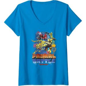 Womens Transformers: Rise of the Beasts Primal Battle Graffiti Shot V-Neck T-Shirt(Sapphire Blue)