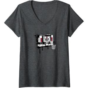 Womens Transformers Soundwave Tape Cassette Player Form Graffiti V-Neck T-Shirt(Dark Heather Grey)