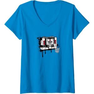 Womens Transformers Soundwave Tape Cassette Player Form Graffiti V-Neck T-Shirt(Sapphire Blue)