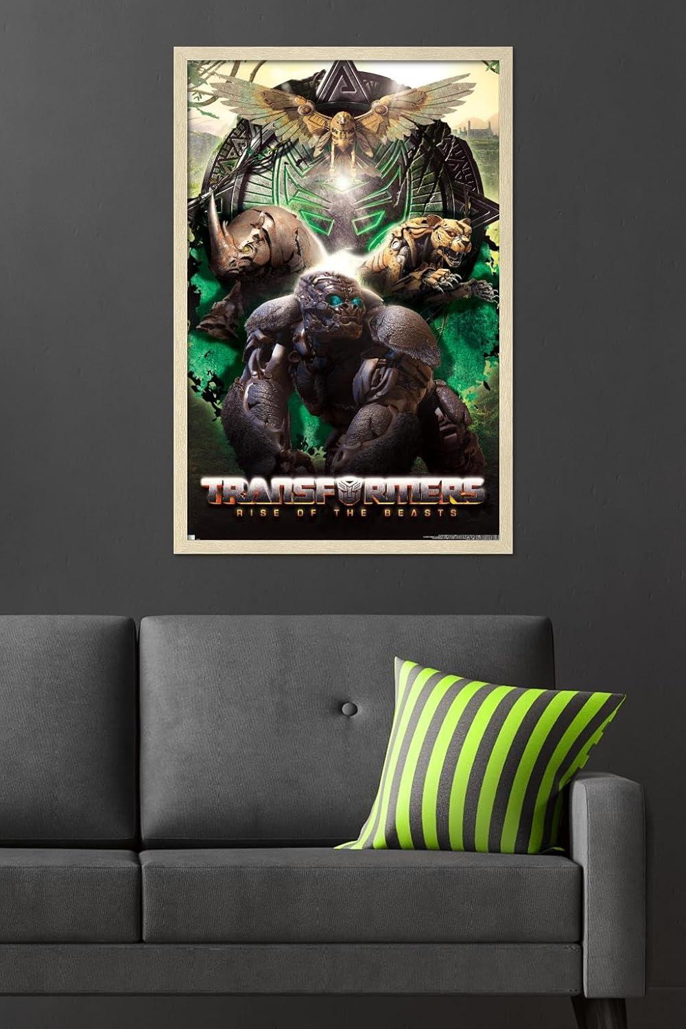 image:imageHasbro Transformers Rise of the Beasts Maximals Wall Poster 34Lquot x 224Wquot Mahogany Framed VersionBlonde Framed Version