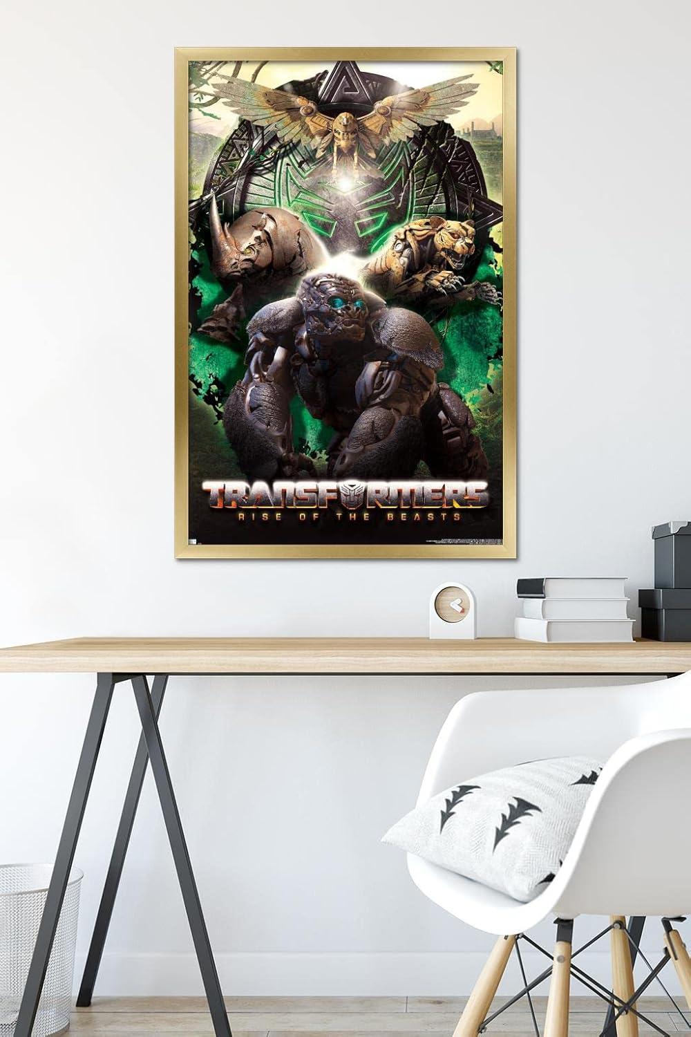 image:imageHasbro Transformers Rise of the Beasts Maximals Wall Poster 34Lquot x 224Wquot Mahogany Framed VersionGold Framed Version