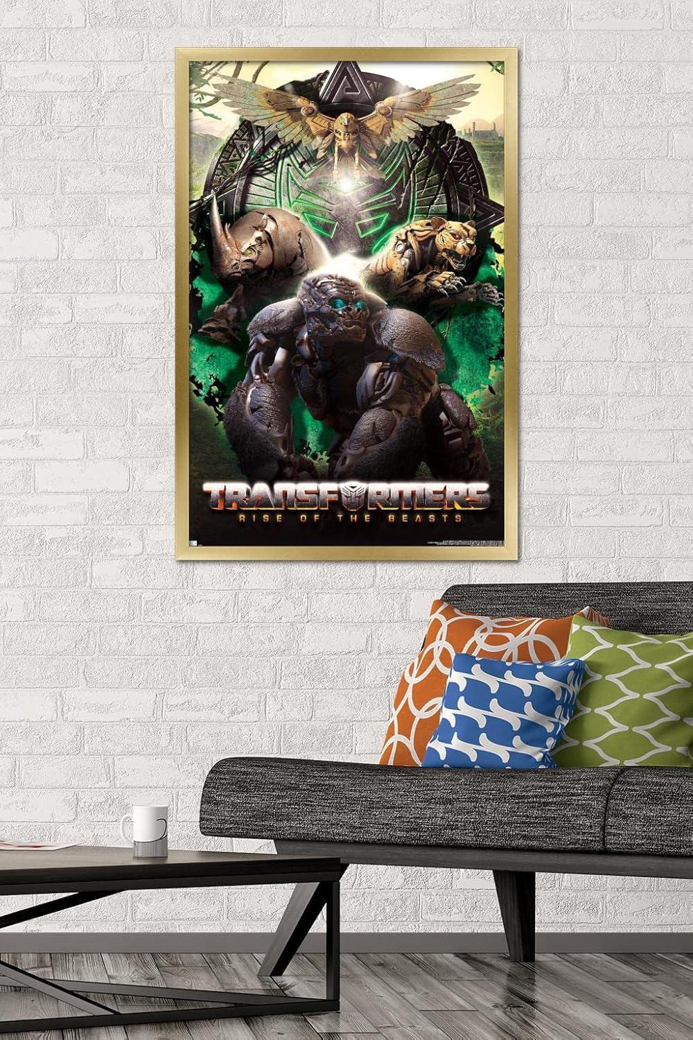 image:imageHasbro Transformers Rise of the Beasts Maximals Wall Poster 34Lquot x 224Wquot Mahogany Framed VersionGold Framed Version