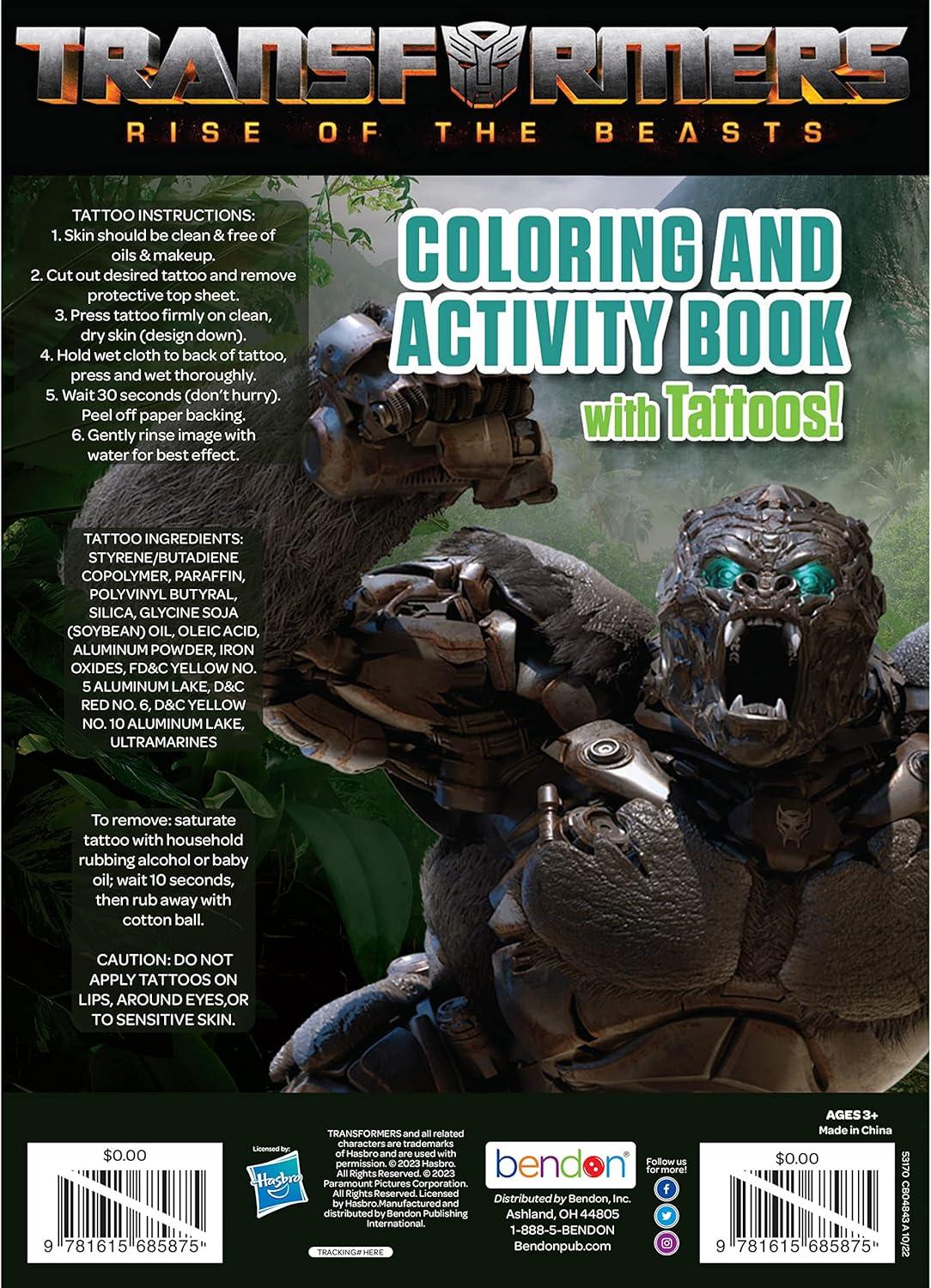 image:imageTransformers Rise of the Beasts 48Page Coloring Book with Temporary Tattoos Bendon Hasbro 53170