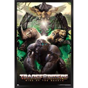 Hasbro Transformers: Rise of the Beasts – Maximals Wall Poster, 34L” x 22.4W”, Mahogany Framed Version(Black Framed Version)