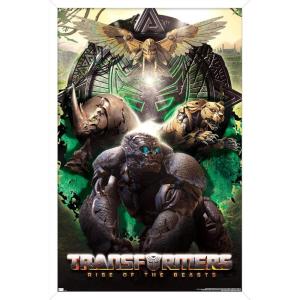 Hasbro Transformers: Rise of the Beasts – Maximals Wall Poster, 34L” x 22.4W”, Mahogany Framed Version(White Framed Version)