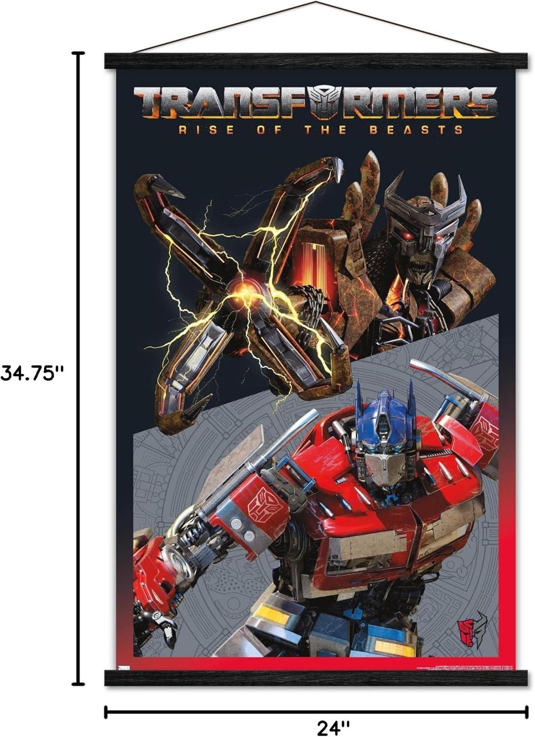 image:imageTrends International Hasbro Transformers Rise of the Beasts Optimus Prime vs Scourge Wall Poster 2237quot x 3400quot Premium Print and Beechwood Hanger BundlePremium Print and Black Hanger Bundle