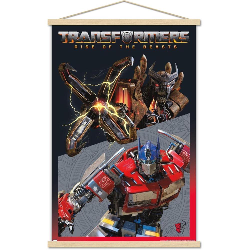 image:imageTrends International Hasbro Transformers Rise of the Beasts Optimus Prime vs Scourge Wall Poster 2237quot x 3400quot Premium Print and Beechwood Hanger BundlePremium Print and Beechwood Hanger Bundle