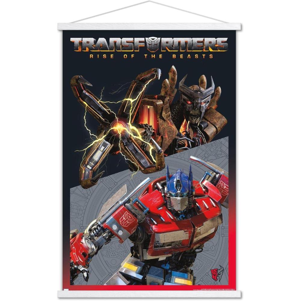 image:imageTrends International Hasbro Transformers Rise of the Beasts Optimus Prime vs Scourge Wall Poster 2237quot x 3400quot Premium Print and Beechwood Hanger BundlePremium Print and White Hanger Bundle