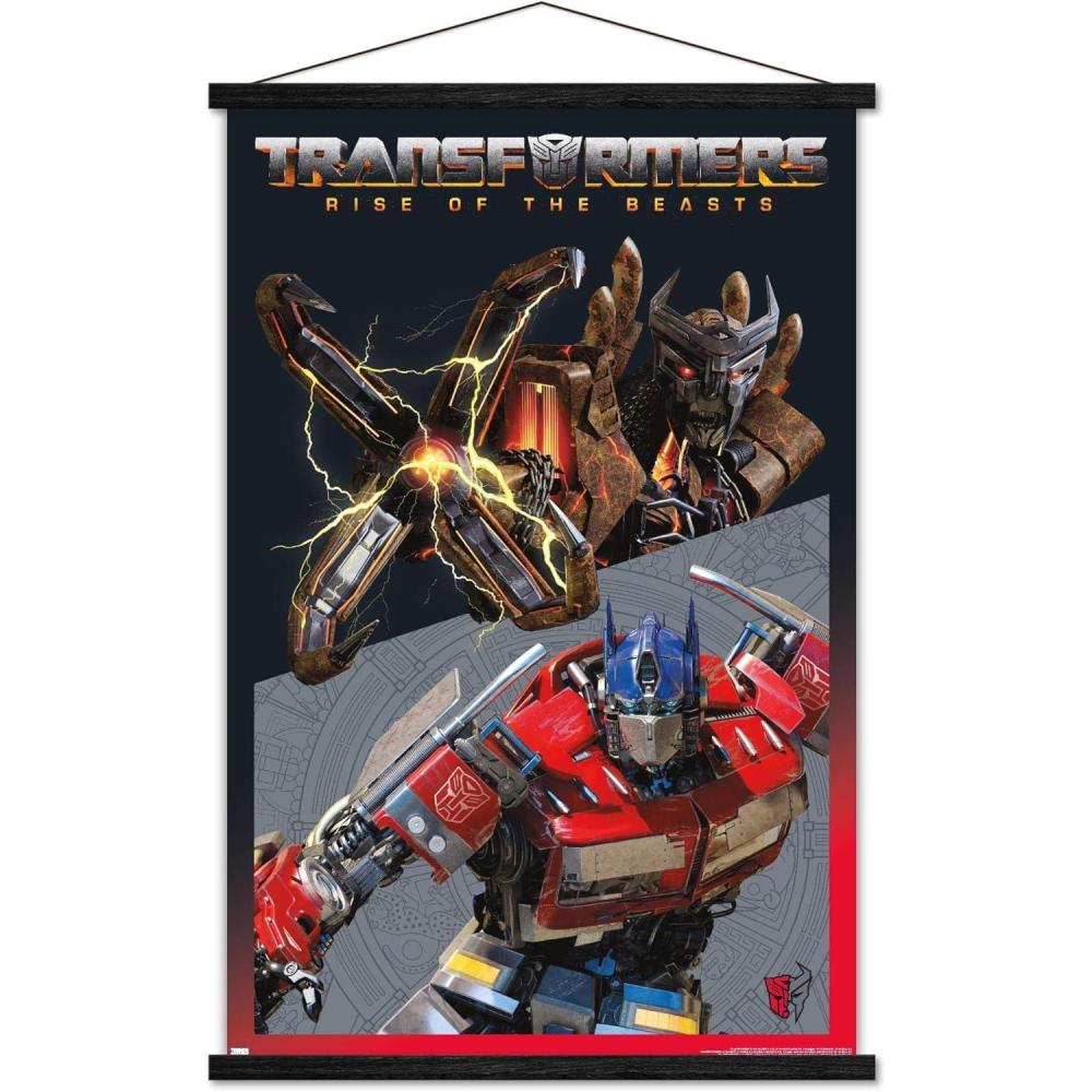 image:imageTrends International Hasbro Transformers Rise of the Beasts Optimus Prime vs Scourge Wall Poster 2237quot x 3400quot Premium Print and Beechwood Hanger BundlePremium Print and Black Hanger Bundle