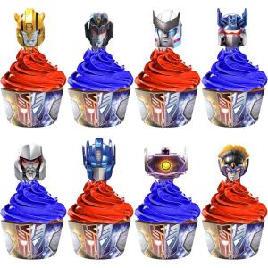 Treasures Gifted Officially Licensed Transformers Birthday Supplies – 24ct Cupcake Toppers & Wrappers – Transformers Party Supplies Cake Decorations