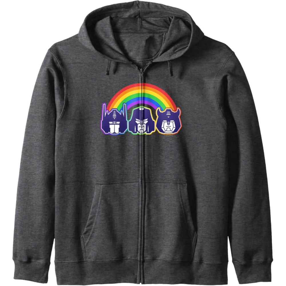 image:imageTransformers Pride Rainbow Faces Zip HoodieDark Heather Grey