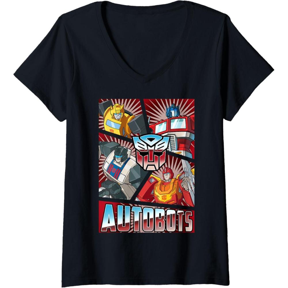 image:imageWomens Transformers Autobots Cut Up Retro Vintage Panels VNeck TShirtBlack