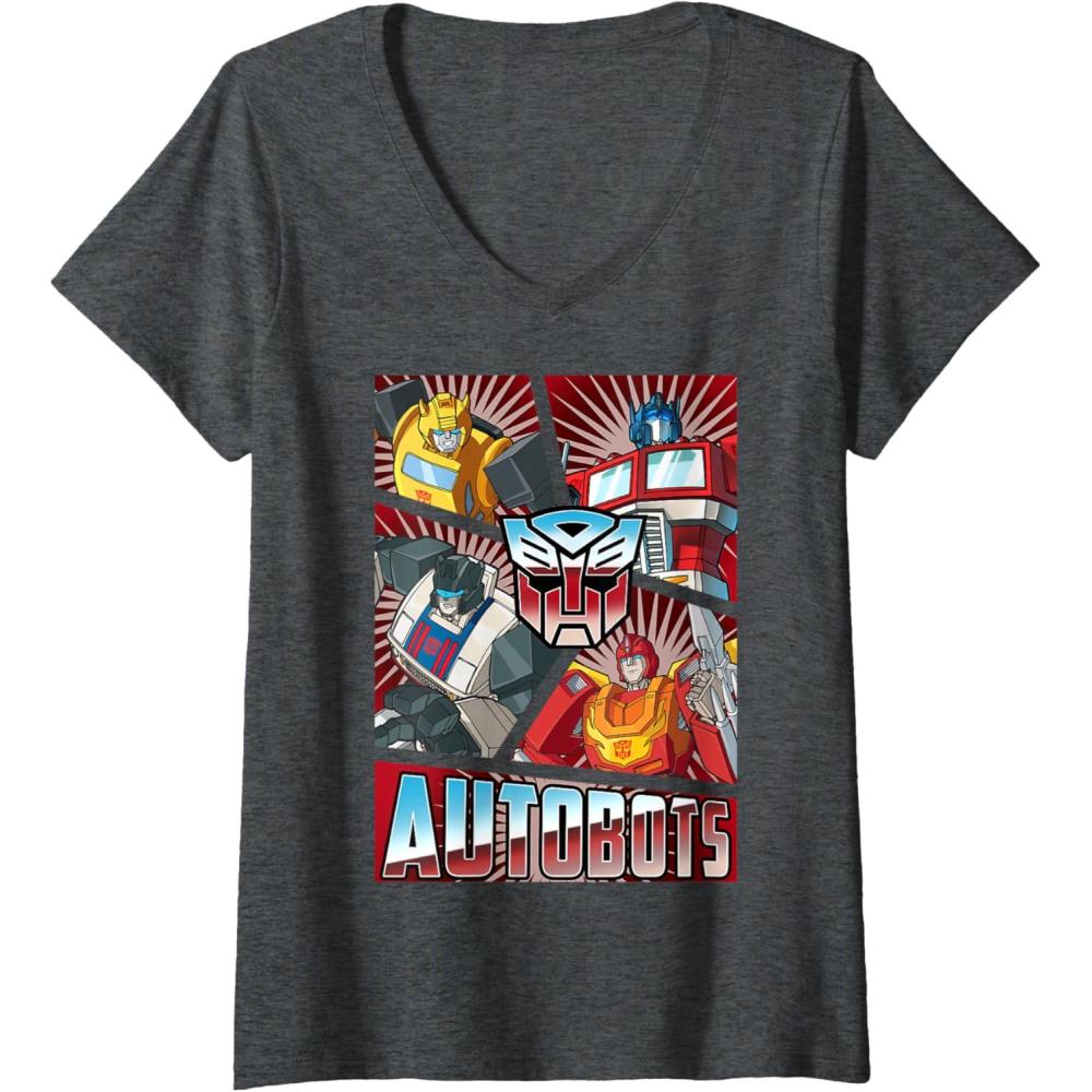 image:imageWomens Transformers Autobots Cut Up Retro Vintage Panels VNeck TShirtDark Heather Grey