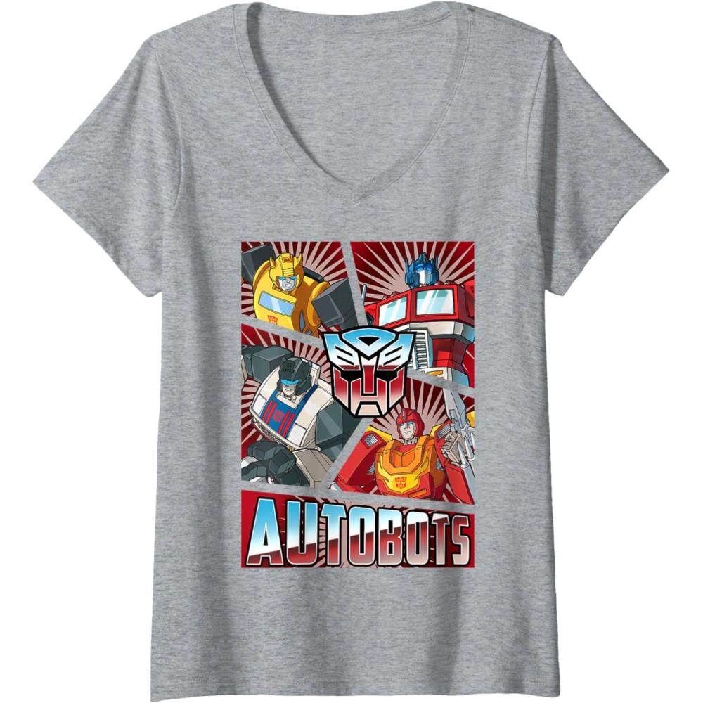 image:imageWomens Transformers Autobots Cut Up Retro Vintage Panels VNeck TShirtHeather Grey
