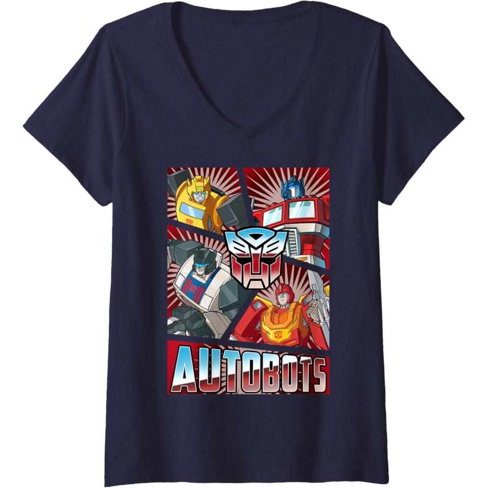image:imageWomens Transformers Autobots Cut Up Retro Vintage Panels VNeck TShirtNavy Blue