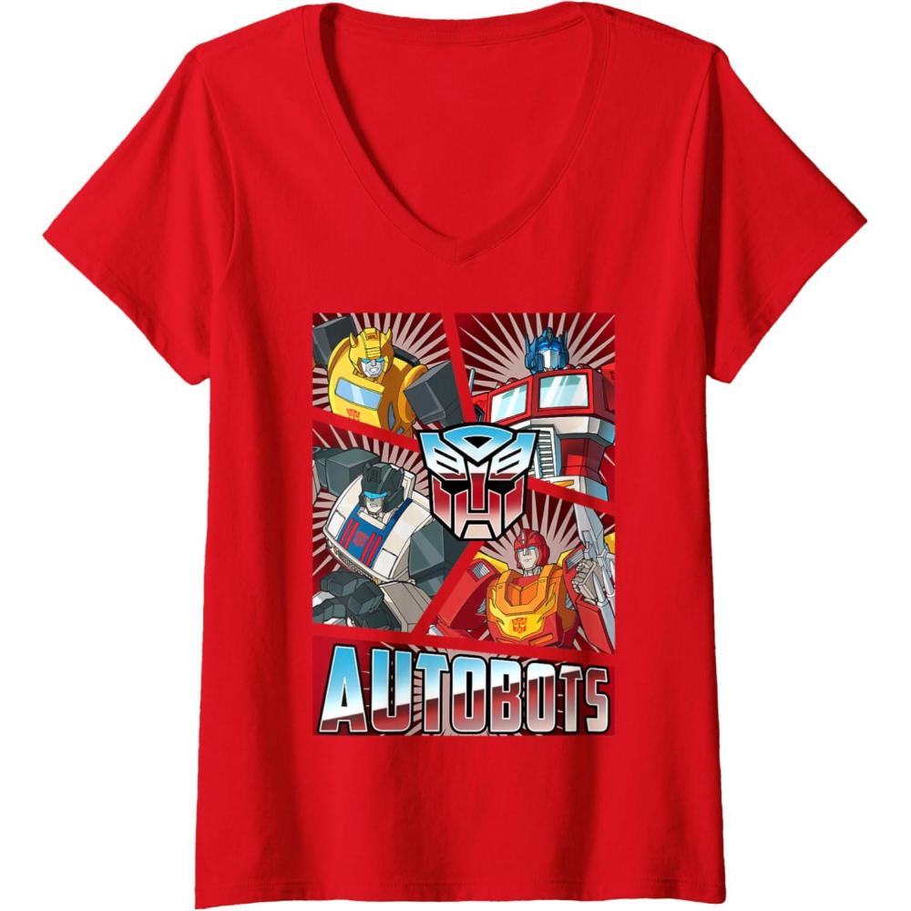 image:imageWomens Transformers Autobots Cut Up Retro Vintage Panels VNeck TShirtRed