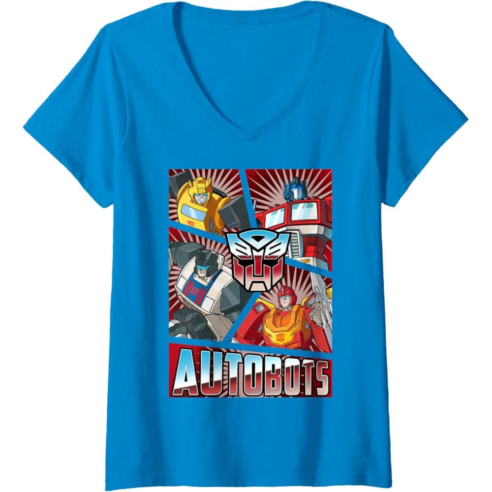 image:imageWomens Transformers Autobots Cut Up Retro Vintage Panels VNeck TShirtSapphire Blue