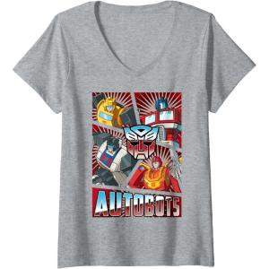 Womens Transformers Autobots Cut Up Retro Vintage Panels V-Neck T-Shirt(Heather Grey)