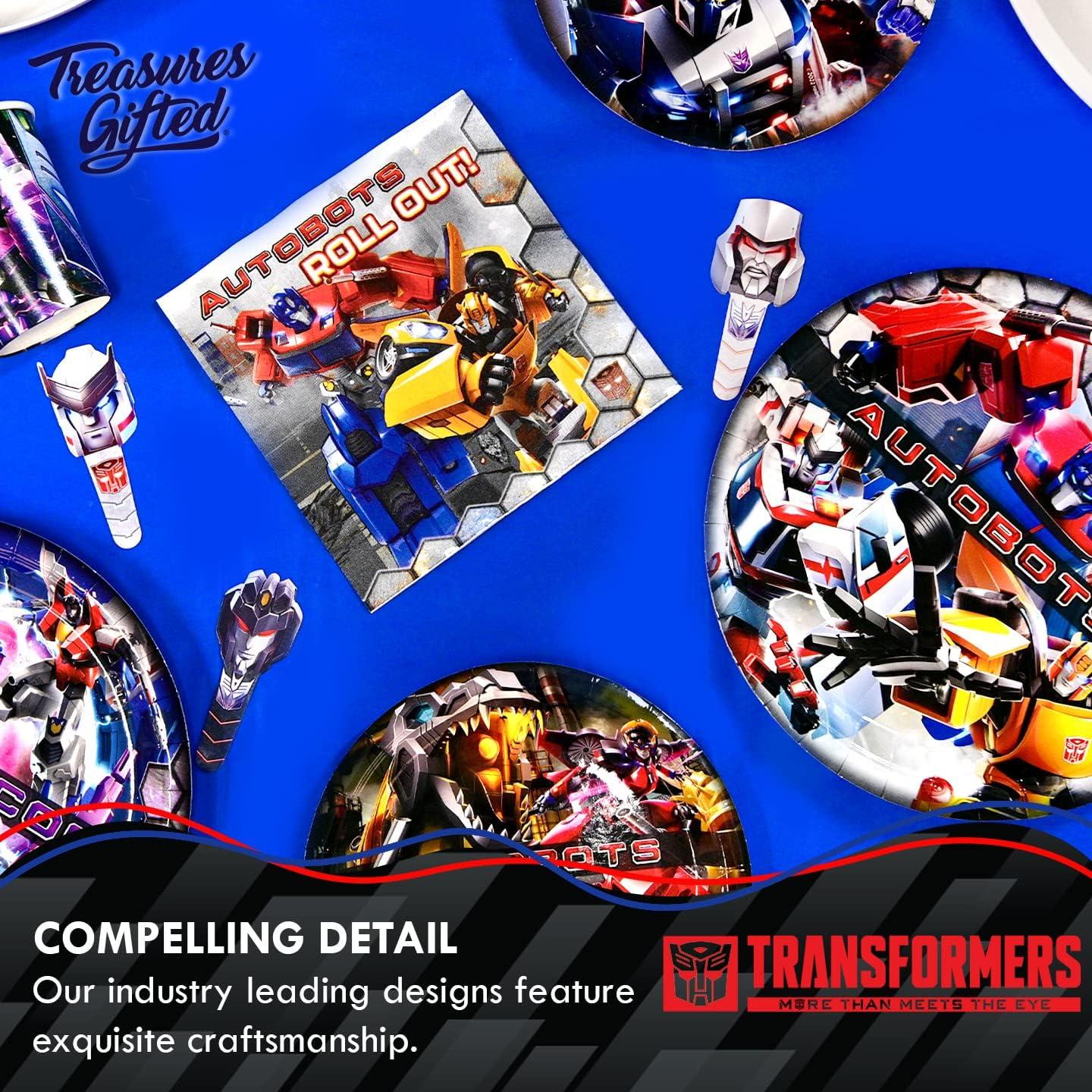 image:imageTreasures Gifted Officially Licensed Transformers Party Supplies Serves 16 Guests Dinnerware Deluxe Set Transformers Plates Napkins Cups amp TableclothServes 32