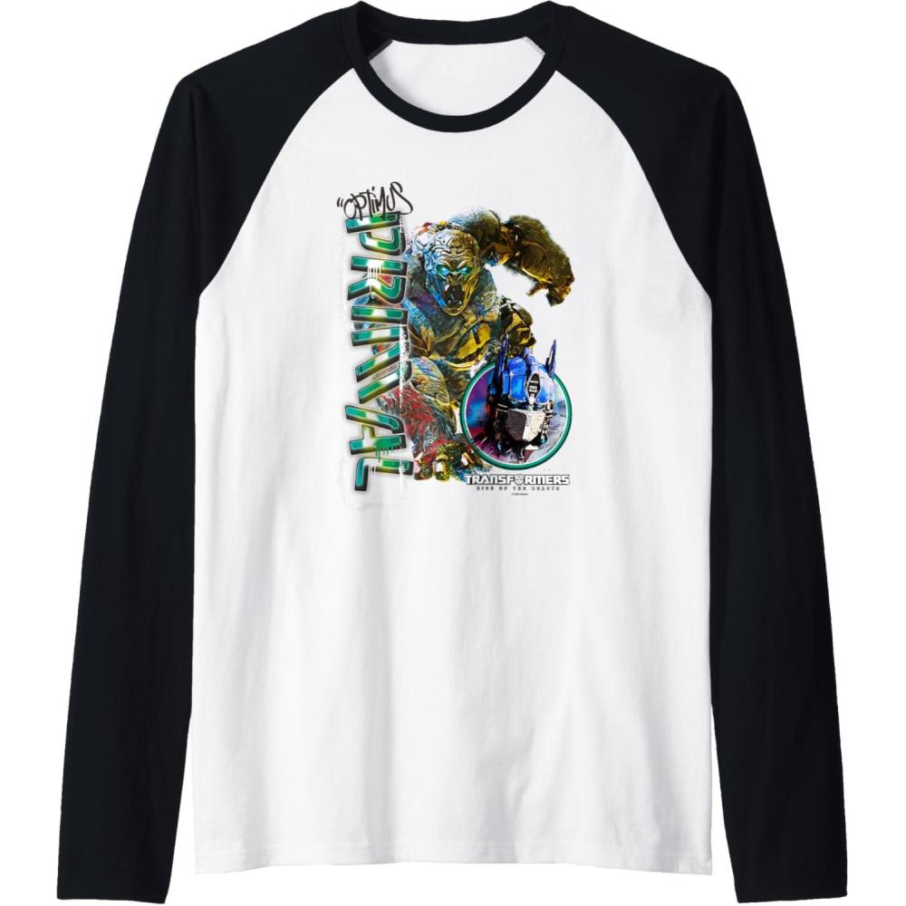 image:imageTransformers Rise of the Beasts Optimus Primal Urban Style Raglan Baseball TeeBlackWhite