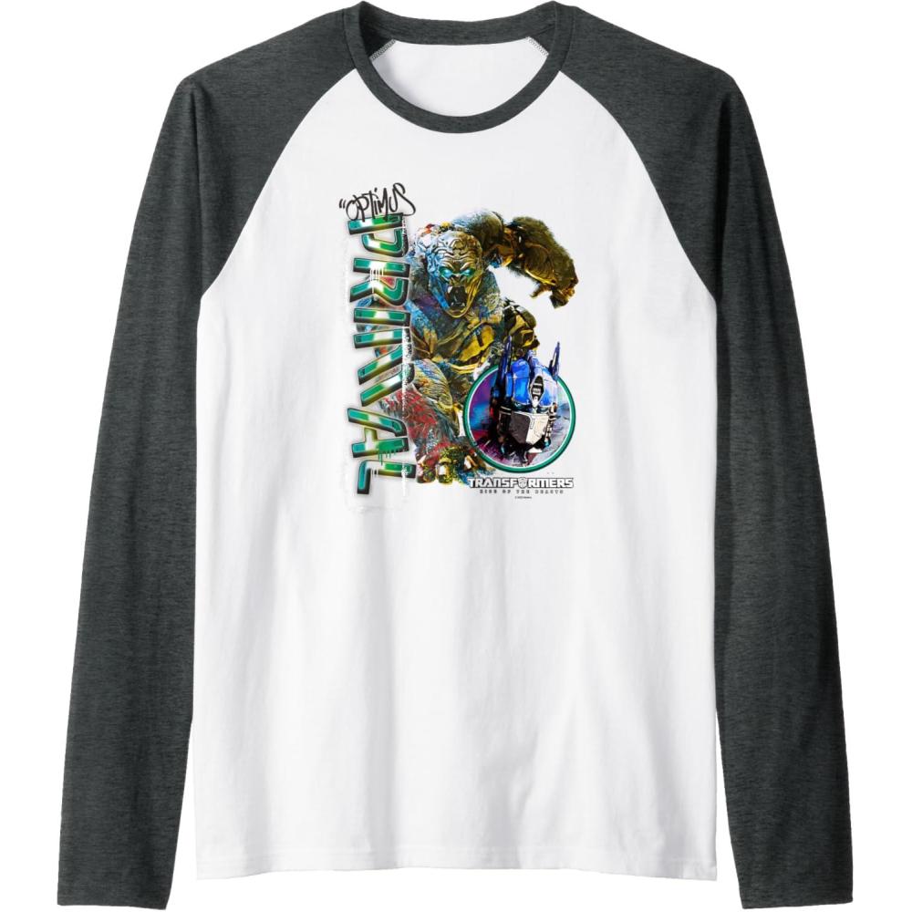 image:imageTransformers Rise of the Beasts Optimus Primal Urban Style Raglan Baseball TeeDark Heather GreyWhite