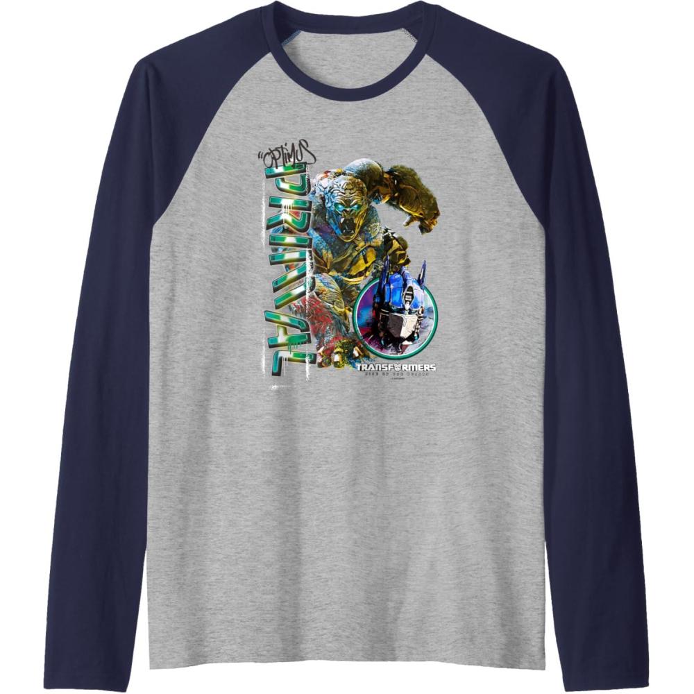 image:imageTransformers Rise of the Beasts Optimus Primal Urban Style Raglan Baseball TeeNavy BlueAthletic Heather