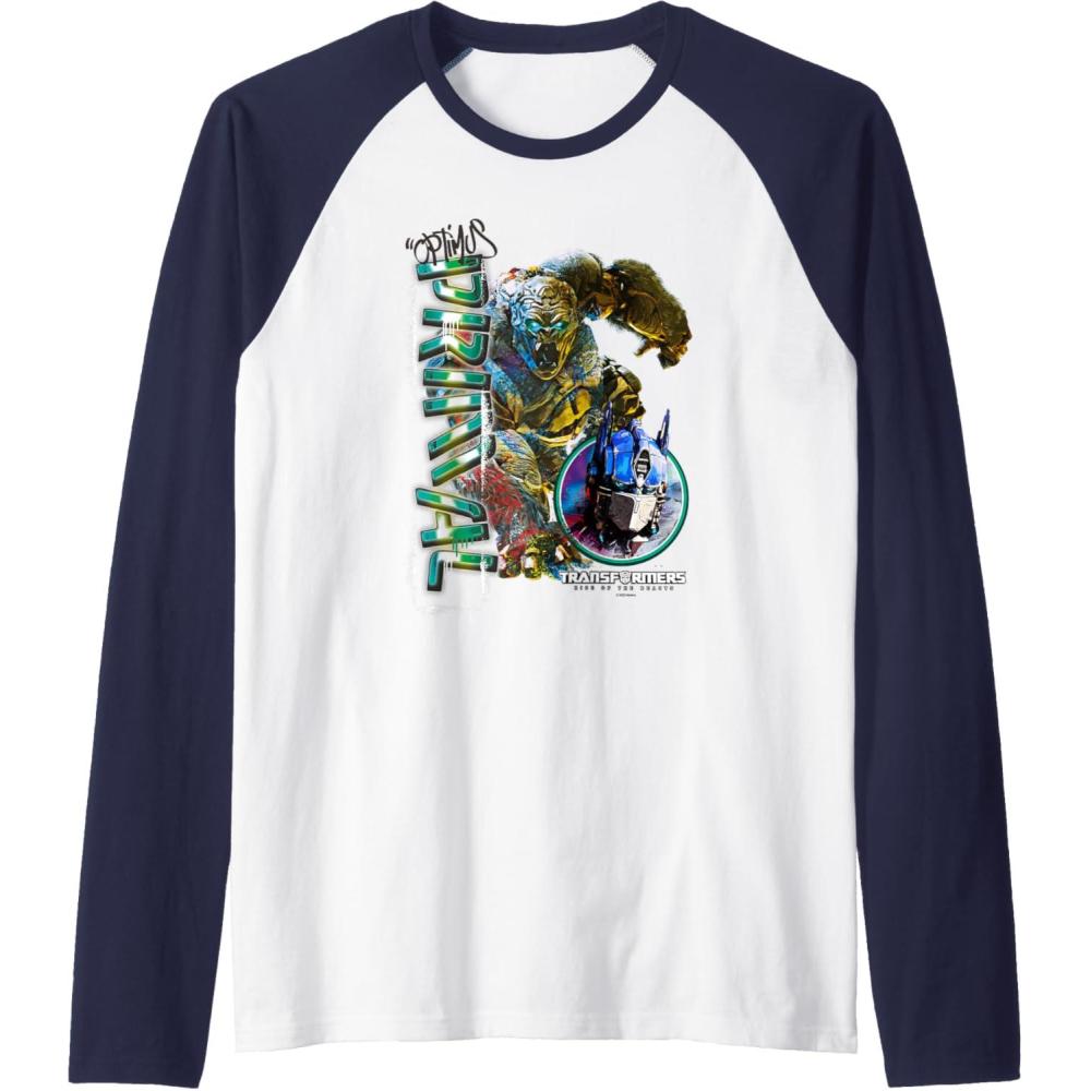 image:imageTransformers Rise of the Beasts Optimus Primal Urban Style Raglan Baseball TeeNavy BlueWhite