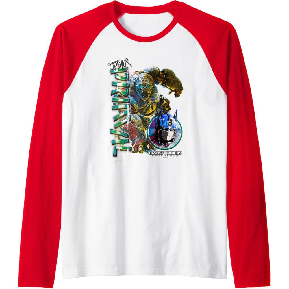 image:imageTransformers Rise of the Beasts Optimus Primal Urban Style Raglan Baseball TeeRedWhite