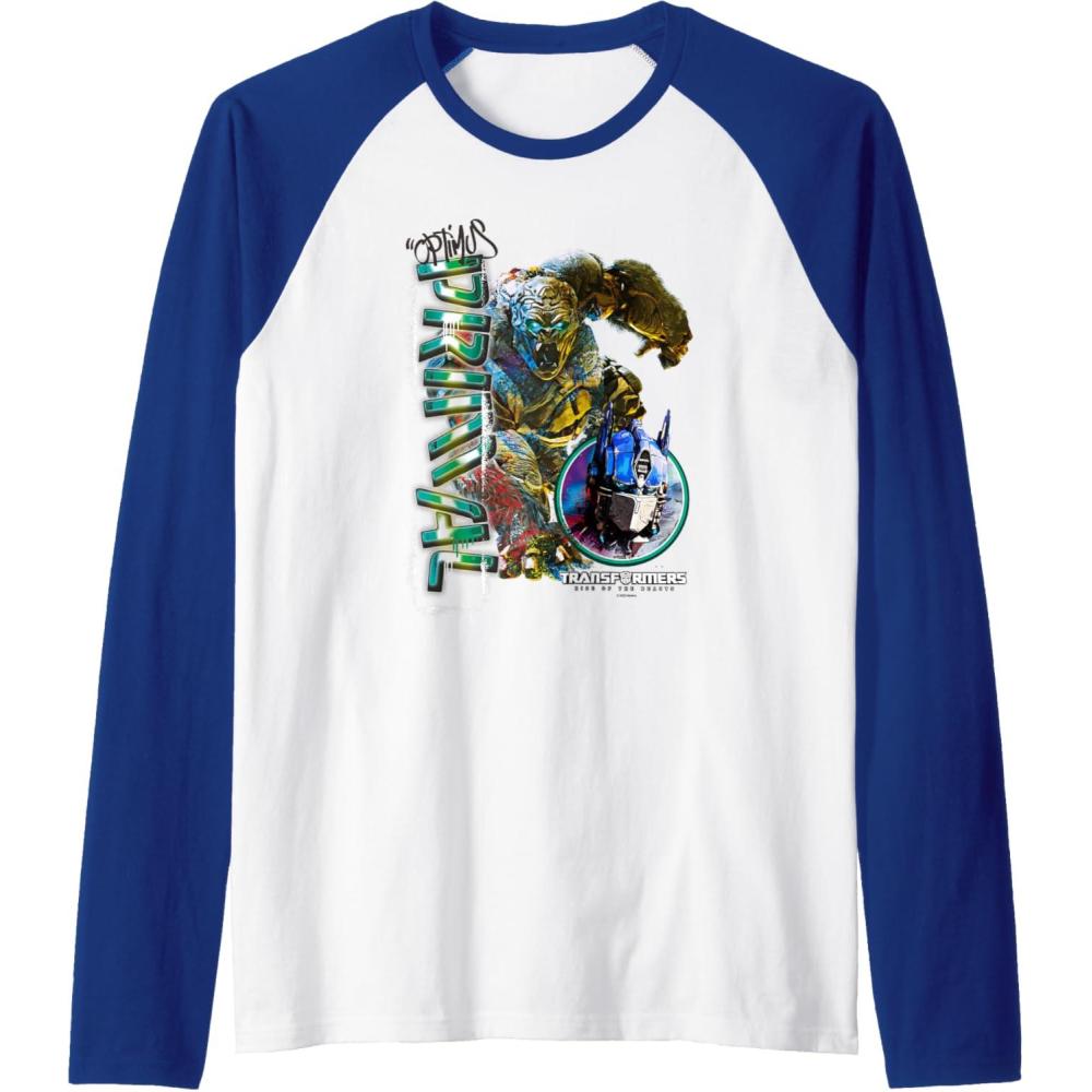 image:imageTransformers Rise of the Beasts Optimus Primal Urban Style Raglan Baseball TeeRoyal BlueWhite