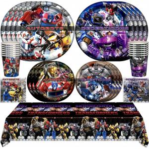 Treasures Gifted Officially Licensed Transformers Party Supplies – Serves 16 Guests – Dinnerware Deluxe Set – Transformers Plates, Napkins, Cups, & Tablecloth(Serves 16)