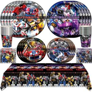 Treasures Gifted Officially Licensed Transformers Party Supplies – Serves 16 Guests – Dinnerware Deluxe Set – Transformers Plates, Napkins, Cups, & Tablecloth(Serves 32)