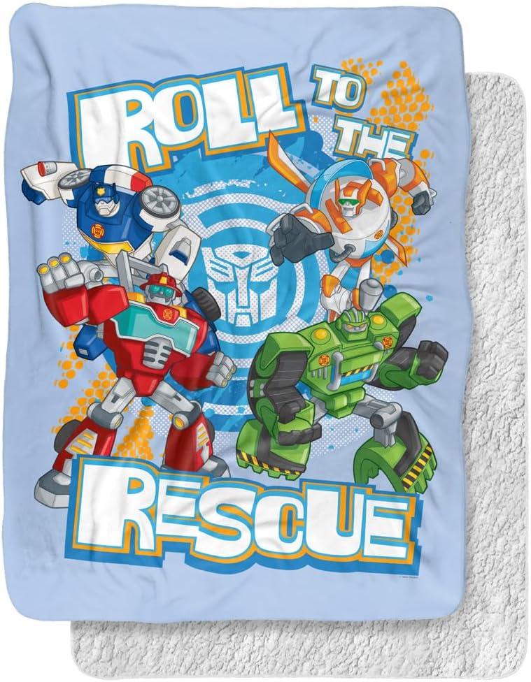 image:imageTransformers Roll to The Rescue Silky Touch Sherpa Back Super Soft Throw BlanketTransformers Roll to the Rescue