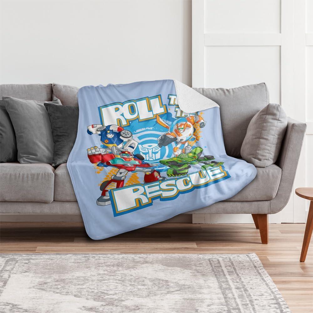 image:imageTransformers Roll to The Rescue Silky Touch Sherpa Back Super Soft Throw BlanketTransformers Roll to the Rescue