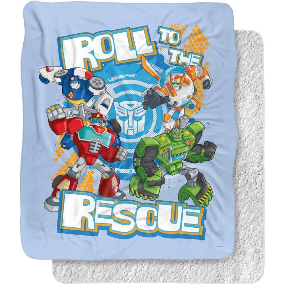 image:imageTransformers Roll to The Rescue Silky Touch Sherpa Back Super Soft Throw BlanketTransformers Roll to the Rescue