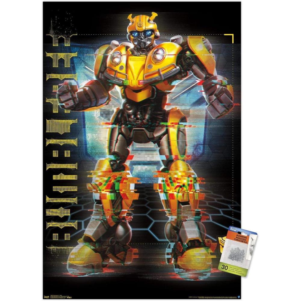 image:imageTrends International Hasbro Transformers Bumblebee Glitch Wall Poster 2237 x 3400 Premium Poster amp Push Pin Bundle34L x 224W
