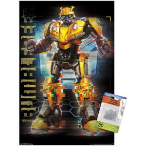 Trends International Hasbro Transformers: Bumblebee – Glitch Wall Poster, 22.37″ x 34.00″, Premium Poster & Push Pin Bundle(22.4″L x 14.7″W)