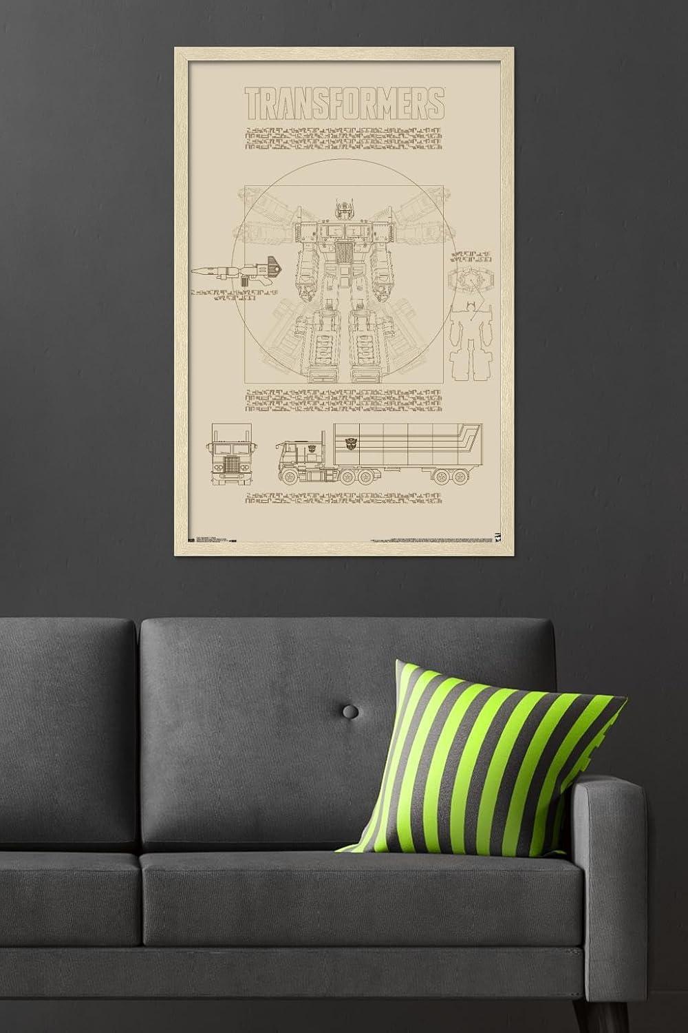 image:imageTrends International Hasbro Transformers Sketch Wall Poster 22375 x 34 Barnwood Framed VersionBlonde Framed Version