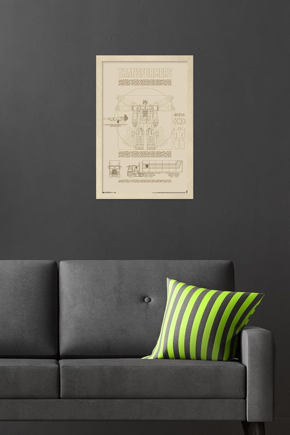 image:imageTrends International Hasbro Transformers Sketch Wall Poster 22375 x 34 Barnwood Framed VersionBlonde Framed Version