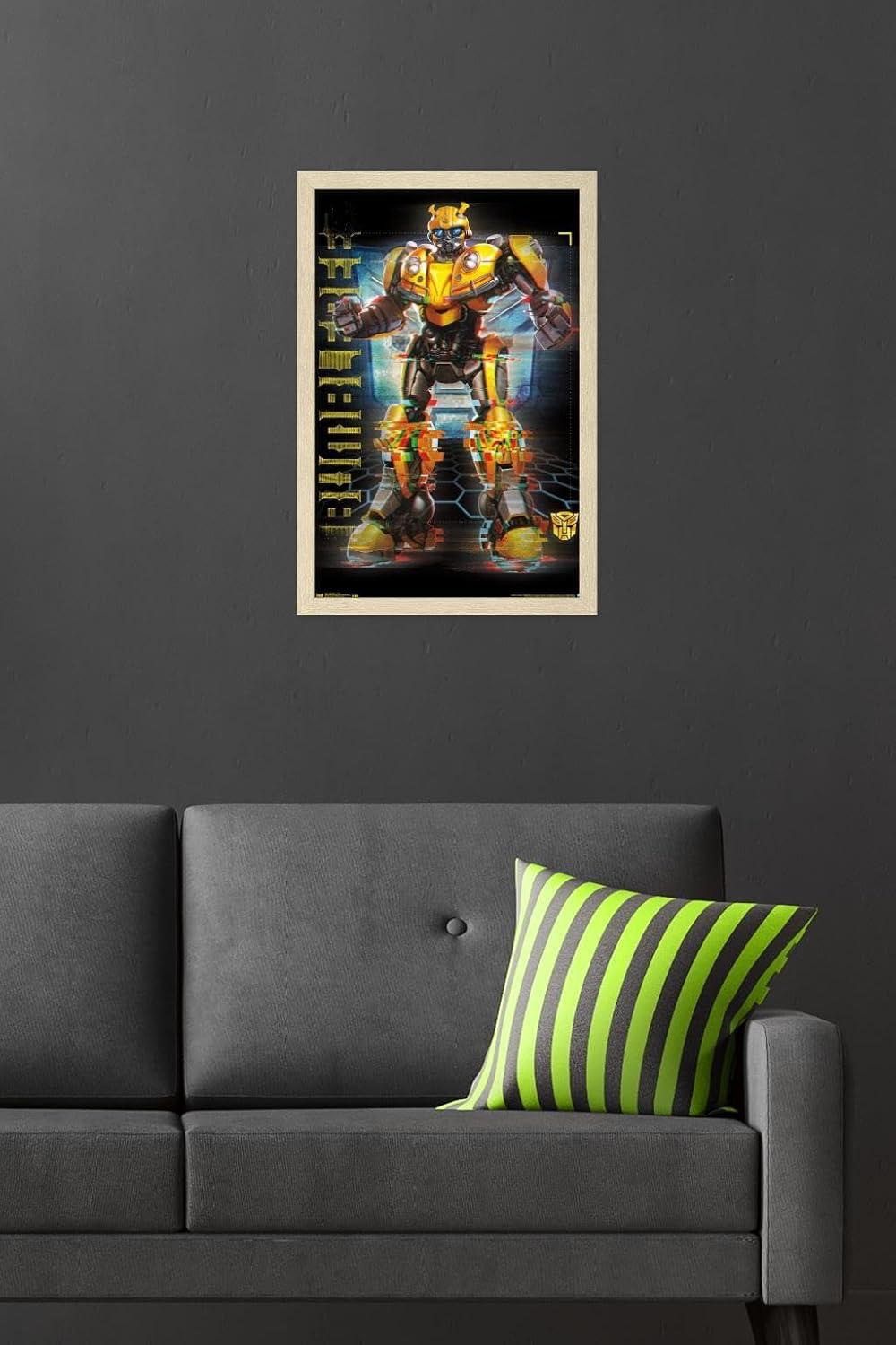 image:imageTrends International Hasbro Transformers Bumblebee Glitch Wall Poster 14725 x 22375 Barnwood Framed VersionBlonde Framed Version
